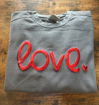 Metallic Red 3D Puff Design Shirt | Cursive "love" Typography