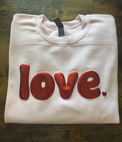 Metallic Red Puff Design Shirt | Bubble "love" Typography