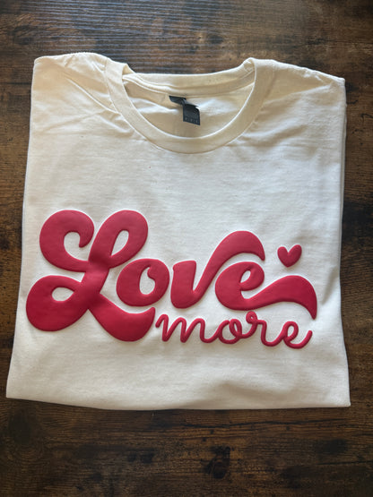 Red 3D Puff Vintage "Love More" Shirt Design