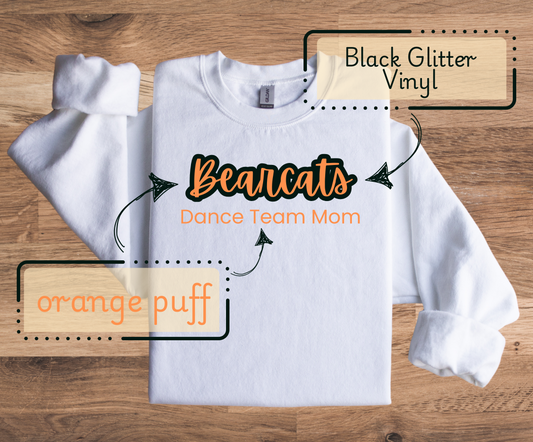 Bearcats Dance Mom Black Glitter + Puff Shirt Design