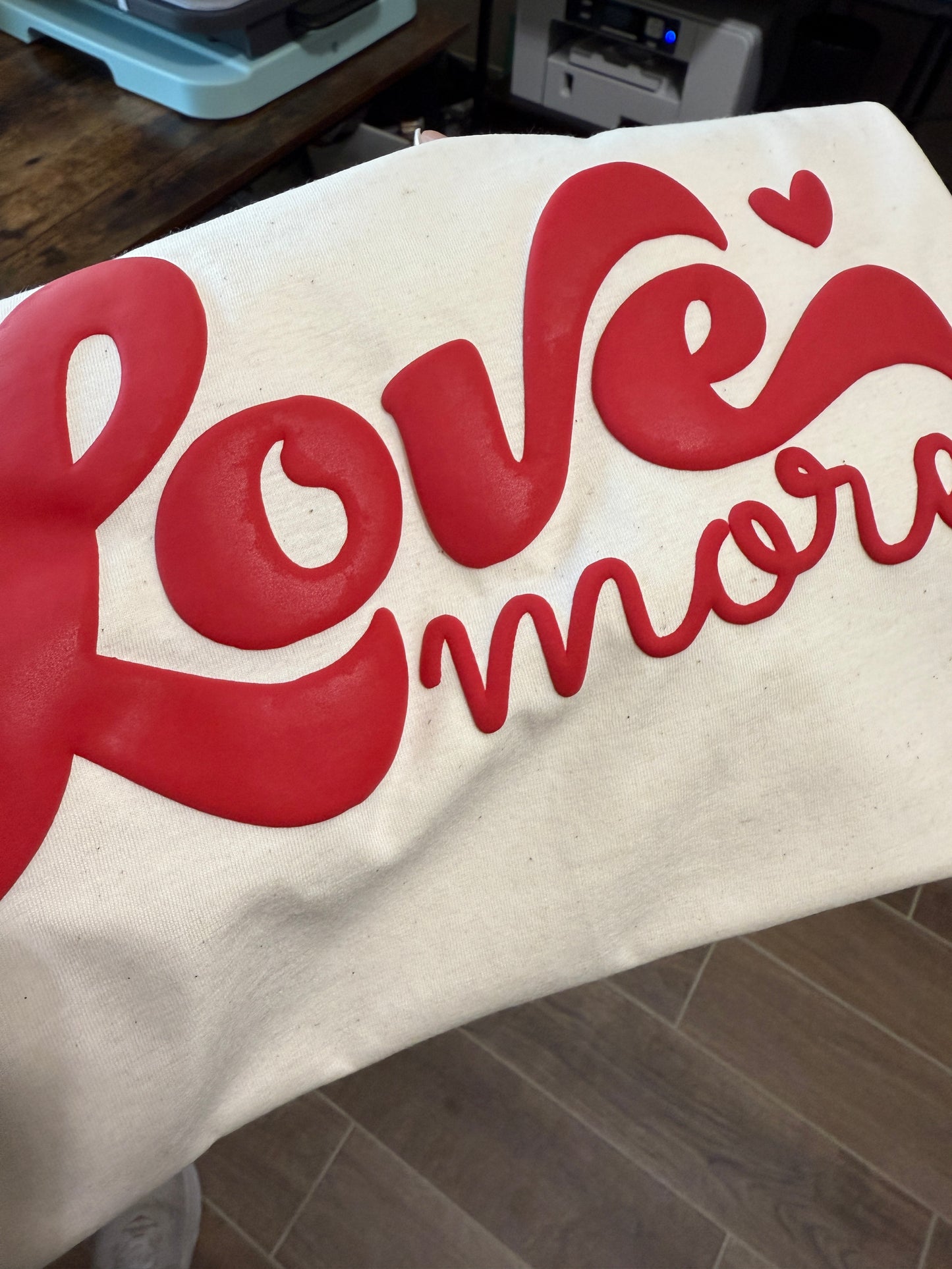 Red 3D Puff Vintage "Love More" Shirt Design