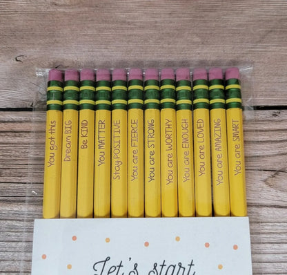 Set of 12 Laser Engraved Custom Name, Grammar, or Positive Affirmation Pencils