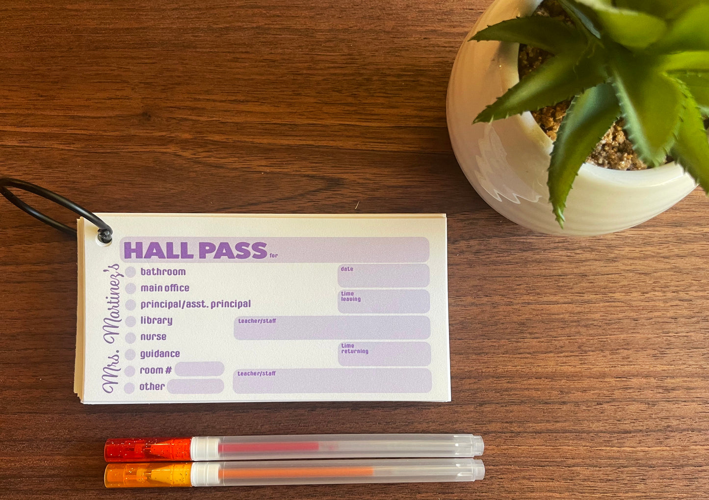 Multi Color Personalized Classroom Hall Passes for Teachers