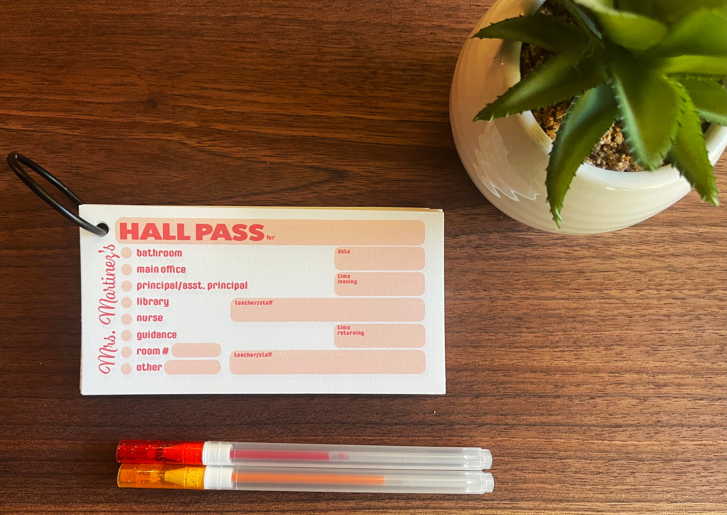 Multi Color Personalized Classroom Hall Passes for Teachers