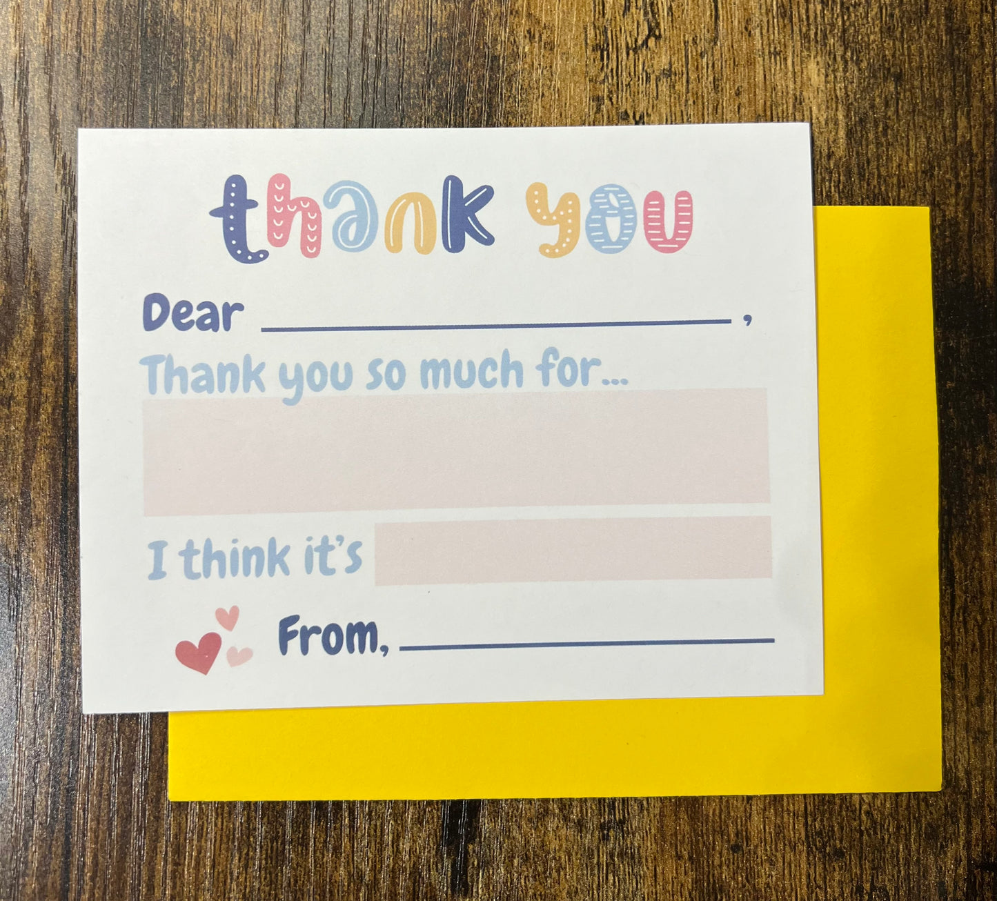 Kids Fill In the Blank Thank You Cards (Set of 10 or 20)